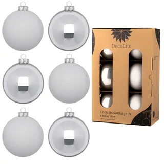 DecoLite: Christbaumkugeln aus Glas Ø 10 cm (6 Stück) - Grau | Christbaumkugeln innen echt versilbert, inkl. S-Aufhänger, plastikfreie Kartonbox, Christbaumschmuck für Tannenbaum