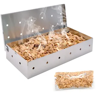 Fipfovpa BBQ Räucherbox Set, Smokerbox aus Edelstahl zum Grillen | Räucherbox inkl. Apfel Räucherchips, Edelstahl Smoker Box, Smokergrill-Flair für Fleisch, Fisch&Gemüse