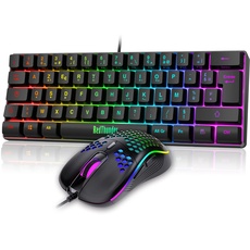 RedThunder 60 % Set mit Tastatur und Maus, 2-in-1, französische AZERTY, Mini-Tastatur, ultra-kompakt, mit Hintergrundbeleuchtung RGB 62 Tasten, 6 Tasten, 7200 DPI für PC Mac PS5 Xbox Gamer