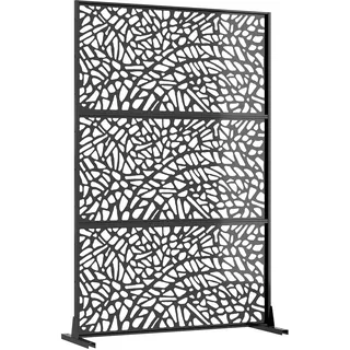 Metall Sichtschutz freistehend 188x120cm, Glasbruch-Design, Stahl Trennwand | Raumteiler; Standfuß; wetterfest; dekorativ; Outdoor & Indoor; Laserschnitt; stabil; UV-beständig; Balkon; Terrasse