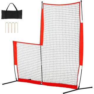 L-Typ Schlägerkäfig 240 x 106 x 214 cm - Baseball & Softball Sicherheitsschirm - Tragbarer Schlagschirm mit Tragetasche & Bodenpfählen - Outdoor Baseball Pitching Netz Rot