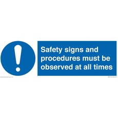 Sicherheitsschild "Safety s and procedus" muss jederzeit beobachtet werden, 300 x 100 mm, L31