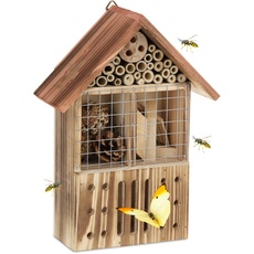 Relaxdays Insektenhotel Holz, Garten & Balkon, Insektenhaus zum Aufhängen, HBT: 29x21,5x9,5cm, Schmetterlingshaus, bunt