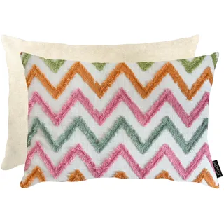 Dekokissen APELT "Ravenna mit Wendefunktion", natur, rose, grün, bestickt, B:35cm H:10cm L:50cm, Mischgewebe, Dekokissen_Sitzkissen_Kissenhüllen, Dekokissen, inclusive Soft-Kissenfüllung 100% PES