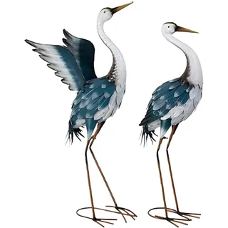 Relaxdays Gartendeko Figur Reiher 2er Set, Vogelschreck Garten, Teich, Fischreiher Outdoor, Dekovogel Metall, Mehrfarbig