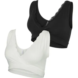 MAMA LICIOUS Bustier MAMALICIOUS "MLHELENA CROSSY LACE BRA 2F 2-P NOOS", Damen, Gr. M (38), N-Gr, weiß (snow weiß pack:schwarz), Jersey, Obermaterial: 95% Baumwolle, 5% Elasthan, unifarben, BHs Bustier