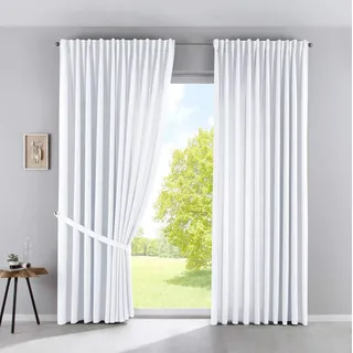 Gardinenbox 2er Set Vorhänge Blickdicht »Palermo« HxB 250x300 cm Weiß Gardinen Extra Breit Matt Lichtdurchlässig Verdeckte Schlaufen Raffhalter Gardinenband, 100002651-2
