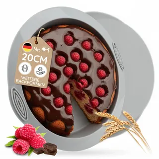 Backefix Silikon Backform rund | 20cm Kuchenform 1200ml Volumen | Patentiertes Design mit extra Wanddicke gegen Verformen & Ausbeulen | Lotus-Effekt | perlenartige Außenstruktur | BPA- & PFAS-frei