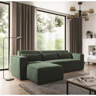 Ecksofa Schlafsofa WALDO Stoff Poso Grün Ottomane Links - Grün
