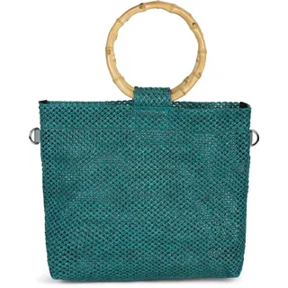 styleBREAKER Damen Henkeltasche mit Bambus Henkel in halb transparenter Häkel Optik, Handtasche, Tasche 02012286, Farbe:Petrol