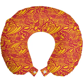 ABAKUHAUS orientalisch Reisekissen Nackenstütze, Wirbler abstrakte Paisley, Schaumstoff Reiseartikel für Flugzeug und Auto, 30x30 cm, Magenta orange - Orange