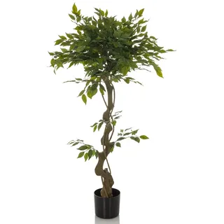 HJH Office Kunstpflanze FICUS I Deko Pflanze künstlich 120 cm, Birkenfeige, pflegeleichter Kunstbaum, Grün 871057