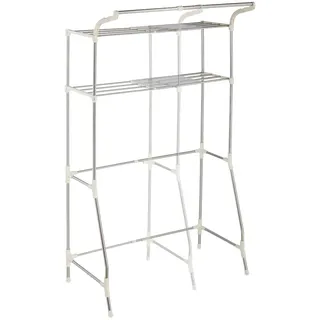 Relaxdays Waschmaschinenregal Metall, ausziehbar, Überbau Waschmaschine, Trockner, Badregal, 179x64,5-100x50 cm, silber