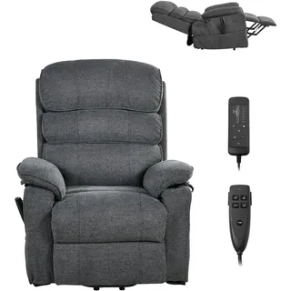 SucceBuy Elektrischer Fernsehsessel mit Aufstehhilfe, Massage- & Wärmefunktion, Relaxsessel für Senioren, Stufenlos verstellbarer Massagesessel mit Chenille-Bezug und Fernbedienung, Dunkelgrau