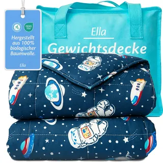 Ella Gewichtsdecke Kinder 3,2 kg 100x150 cm - Therapiedecke, für Stressabbau & Angstzustände, Hypoallergene Glasperlen, weiche & kühlende Baumwoll- Außenschicht, für Kinder von 25-40 kg - Space