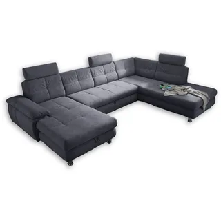 ed exciting design Wohnlandschaft mit Bettfunktion, Bettkasten, Armteilverstellung - grau