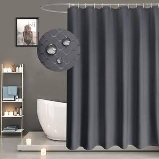 EurCross Überlänge Duschvorhang 210 cm Wasserdicht Antischimmel für Badezimmer, Dunkelgrau Waffel Muster Badvorhang, Waschbar Textil Stoff Duschvorhänge 180x210 mit 12 Ringen