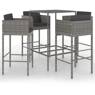 vidaXL 5-tlg. Gartenbar-Set mit Kissen Poly Rattan Grau - Grau