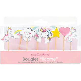 ScrapCooking Einhorn Kerzen 7 cm rosa 8 St.