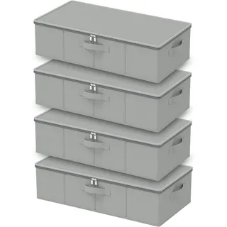 GUOHNHE Faltbarer Aufbewahrungsbox, Unterbettkommode Stabil mit Deckel und Griff, Stoff Unterbett Aufbewahrung, Unterbettbox, 4 Stück, Grau, 60 x 30 x 15 cm, XSNY20GS-4