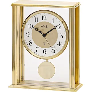 AMS 5191 Tischuhr Funk Funktischuhr mit Pendel messing farben mit Glas Pendeluhr - Schwarz