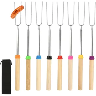 Marshmallow Spieße, Lagerfeuer Spieße Lang mit Isolierten Griffen, Grillspieße Edelstahl für Camping und Gartenpartys, 8 Stück Teleskop-Spießes 31-81 cm mit Aufbewahrungstasche