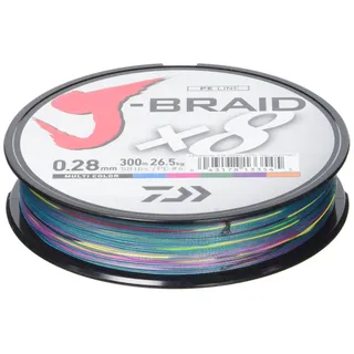 Daiwa J- Braid X8, Multicolor, 0.28mm, 26.5kg / 58.0lbs, 300m, Rund Geflochtene Angelschnur, 12755-128