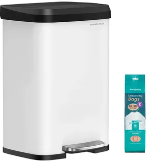 SONGMICS ULTB530W50 Küchenabfalleimer, Edelstahl, mit offenem Deckel und Trittpedal, Softverschluss, hoch, groß und platzsparend, Weiß und Schwarz, 40 l