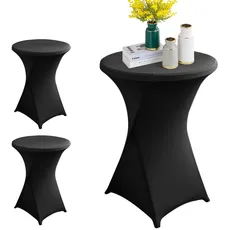 YFZYT 3 Stück Stretch Stehtisch Hussen 80cm, Maschinenwäschbar, Verstärkung im Fußbereich Stehtischehussen, für Tischdecken in Bistrotisch,Stehtisch Klappbar,Stehtisch Outdoor(Schwarz,80 * 110cm)