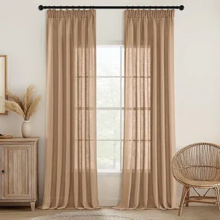 MIULEE Gardinen Vorhänge schlaufenschal Voile Vorhang Modern Leinenoptik Halbtransparent für Wohnzimmer Schlafzimmer Raumteiler Schiebevorhang 2er Set Stores Braun 225x140 cm