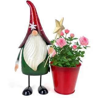 HONGLAND Gartenzwerg aus Metall für den Außenbereich, 33 cm, Weihnachtsmann-Figur, Rasen, Terrasse, Hof, Gartendekoration
