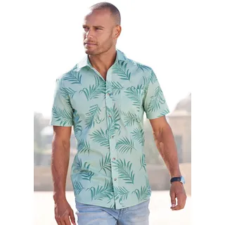 Hawaiihemd JOHN DEVIN "Regular fit", Herren, Gr. XXL (45/46), N-Gr, grün (hellgrün, grün), Web, Obermaterial: 100% Baumwolle, gemustert, regular fit, Rundhals, abgesteppte Kante, Hemden Hawaiihemd, Kurzarm, Freizeithemd mit Palmenprint aus reiner Baumwolle