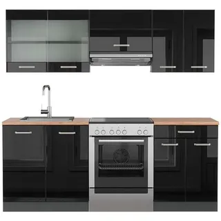 Vicco Küchenzeile R-Line 200 cm Schwarz Hochglanz