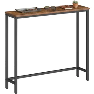 VASAGLE Konsolentisch, Flurtisch, Einteilige Tischplatte, einfache Montage, schmaler Sofatisch, für Flur, Schlafzimmer, Wohnzimmer, 20 x 80 x 81,2 cm, vintagebraun-tintenschwarz LNT035KD01