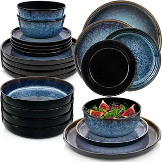 Sänger Tafelservice Osaka - 24 teilig aus Steinugt , Blau , 24-teilig , Rund , 27x6.3x27 cm , kratzfest , Geschirr, Geschirrsets, Tafelservice