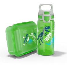 SIGG - Trinkflasche Kinder 0,5L & Brotdose 1L - Viva Lunchbox Set Horses - Federleicht - Spülmaschinenfest- BPA-frei - Ideal Für Die Schule - Grün