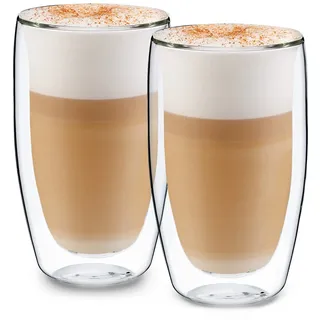 GLASWERK Doppelwandiges Latte Macchiato Design Glas (2 x 430 ml) Kaffeetasse Design - Doppelwandige Tasse, transparente Tasse, spülmaschinenfeste Teetasse, Kaffeetasse