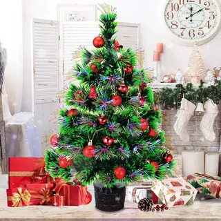 Künstliche Glasfaser Desktop Weihnachtsbaum 22 '' Mini vorbeleuchteten Weihnachtsbaum Solid Base Balls Ornamente Dekorationen enthalten