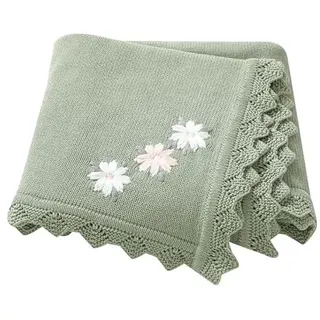 LAWKUL Babydecke 100% Nachvollziehbar Baumwolle Weich Gestrickt Babydecken Blumen für Neugeborene Jungen Mädchen 100x80cm Grün.