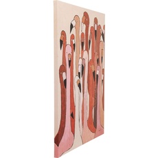 Bild Bild Touched Flamingo Meeting, Rosa/Rot, Leinwandbild, Canvas, Massivholz Rahmen, Acrylfarbe, handgemalte Details, 120x90x4 cm