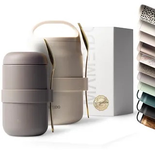 MAMEIDO Thermobehälter für Essen 500 ml, Müslibecher to go Edelstahl, Thermobecher Essen auslaufsicher, Ideal für Joghurt, Porridge, Brei, Suppen & Eis (Taupe Grey)