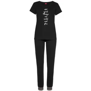 s.Oliver Pyjama 2 tlg. mit gestreiften Rippbündchen, schwarz,