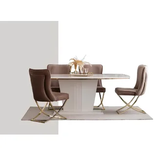 Esstisch Garnitur Gruppe Esszimmer Tisch + 4 Stuhl Set Designer Möbel
