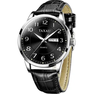 Herrenuhr Leder Herrenarmbanduhr Lederarmband Uhr Herren Großes Zifferblatt Tag-Datum Herrenuhr Wasserdichte Uhr Freizeit- und Businessuhr für Herren - Schwarz