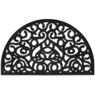 Relaxdays Fußmatte Gummi, 45 x 75 cm, wetterfest, rutschfest, Fußabtreter Ornamente, Türvorleger innen u. außen, schwarz