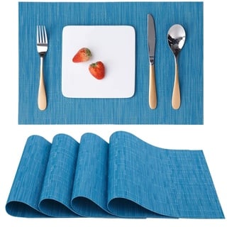 Myir JUN Tischsets Abwaschbar 4er Set, Gewebte Platzdeckchen Abwaschbar rutschfest Abgrifffeste Hitzebeständig, Vinyl Platzsets Abwaschbar für küche Speisetisch Hotel, Platz-Matten 30x45cm (Blau)