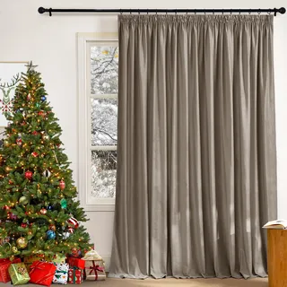 PONY DANCE Samt Gardinen Wohnzimmer Modern Samtvorhang Taupe (Gewicht: 300g/m2) Extra Breite Vorhänge mit Kräuselband fr Schienen Thermovorhang Kälteschutz, 1er Set H 240 x B 300 cm