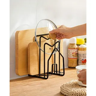 LINFIDITE Metall Schneidebrett-Rack,Schneidebrett-Organiser Ständer Halter Topfpfannendeckel-Halter für Küchenarbeitsplatte, 12.5x14.5x21.5cm, Schwarz