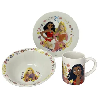 CARTOON 3-teiliges Set aus Keramik Disney Prinzessinnen Tasse Schüssel Teller Kindergeschirr Tafelservice im Karton