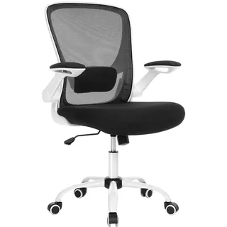 In And OutdoorMatch Ergonomischer Bürostuhl Adrienne - Auf Rollen - Weiß/Schwarz - Für Erwachsene - Gamingstuhl Stoff - Höhenverstellbar - Schwarz